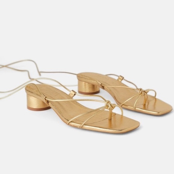 Zara Shoes - Zara gold heeled leather strap up sandals